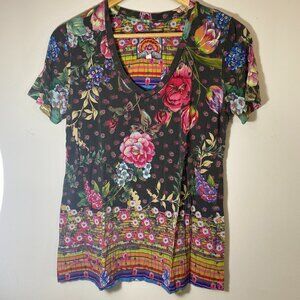 Johnny Was Multicolor Floral V-Neck Top